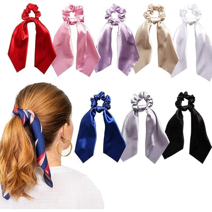 1Pcs Hair Scrunchies Satin Silk Hair Scarf Band Ponytail Holder Elastics Scrunchy Ties Solid Soft Ropes for Women Girls (Multicolor) - Image 1
